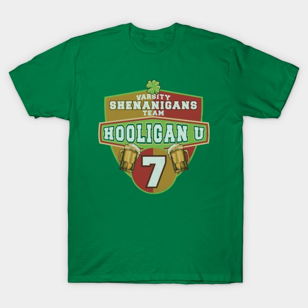 Hooligans University Varsity Shenanigans Team Lucky 7 Shamrock T-Shirt by SeaLAD